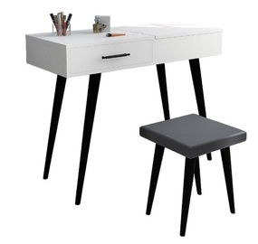 Kosmētikas galds Kalune Design Rouge 854KLN4402, balta/melna, 90 cm x 45 cm x 80 cm, with mirror