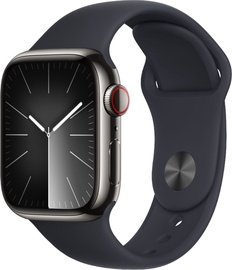 Viedais pulkstenis Apple Watch Series 9 GPS + Cellular, 41mm Graphite Stainless Steel Midnight Sport Band S/M, grafīta