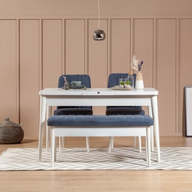 Ēdamistabas komplekts Kalune Design Vina 1048, balts/tumši zila