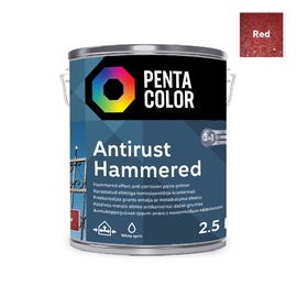 Emaljas krāsa Pentacolor Anti Rust Hammered, spīdīga, 2.5 l, sarkana