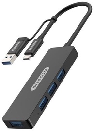 USB jaotur Sitecom USB/USB-C - 4 x USB, must