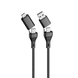 Kabelis Forever Core 4in1, USB Type C/Micro USB/USB Type A, 1.2 m, juoda