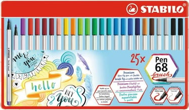 Lodīšu pildspalva Stabilo Pen Brush 68, daudzkrāsaina, 12 mm, 25 gab.