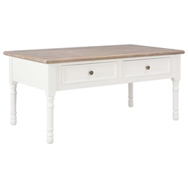 Kohvilaud VLX Solid Pine Wood, valge/puu, 1000 mm x 550 mm x 450 mm