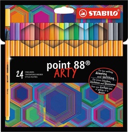 Lodīšu pildspalva Stabilo Point 88 Arty, daudzkrāsaina, 0.4 mm, 24 gab.