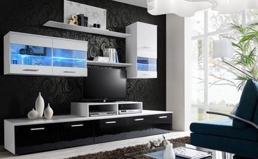 Sekcija Cama Meble Logo II With Lights White/Black, 250x42x190 cm