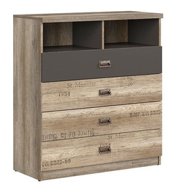 Komoda Black Red White Melton Monument Oak/Grey, 90x39.5x99.5 cm