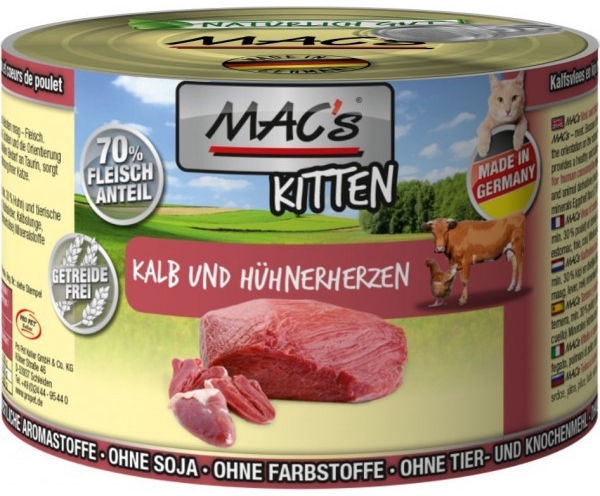 Влажный корм для кошек Mac's, курица/телятина, 0.2 кг