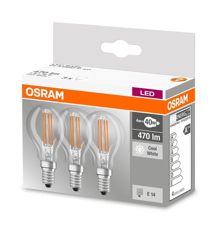 Lambipirn Osram LED, naturaalne valge, E14, 4 W, 470 lm, 3 tk