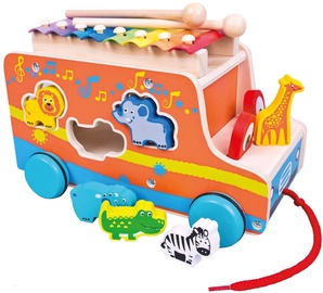 Bino Wooden Car With Animals And Xylophone