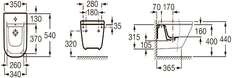 Биде Roca, 540 мм x 350 мм x 315 мм, белый