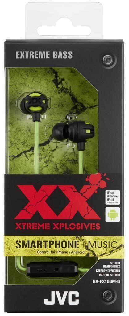 Ausinės JVC HA-FX103M Xtreme Xplosives in-ear, žalios - Senukai.lt