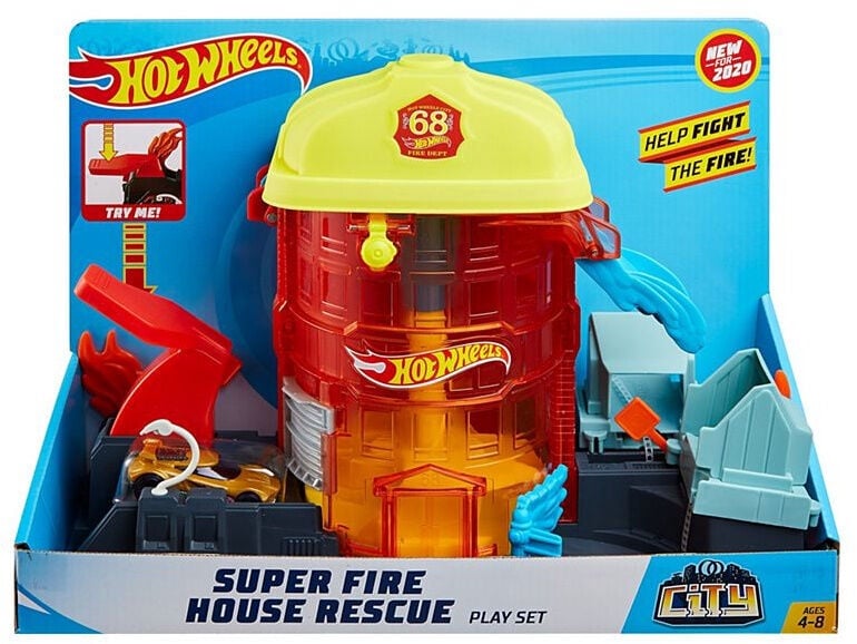 hot wheels super city fire house rescue play set