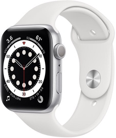 Išmanusis laikrodis Apple Watch Series 6 GPS LTE + Cellular, 44mm Aluminum White Sport Band, sidabro
