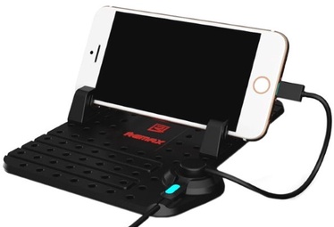 Remax Car Panel Silicone Stand With Magnetic Lightning/Micro USB Cable Charger Dock Black