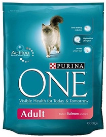 Sausas kačių maistas Purina One, žuvis/ryžiai/lašiša, 0.8 kg