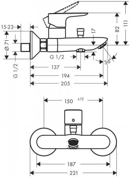 Смеситель для ванной Hansgrohe Talis E 71740670, черный