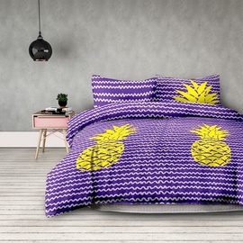 Gultas veļas komplekts AmeliaHome Basic Pineapple, dzeltena/violeta, 230x220 cm