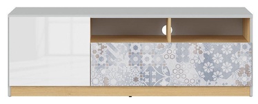 TV galds Black Red White Nandu, balta/pelēka/ozola, 1350x390x460 mm