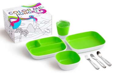 Munchkin Color Me Hungry Splash Dining Set with Personalized Polish Utensil Set Green