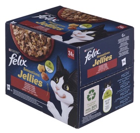 Šlapias kačių maistas Felix Sensations Jellies Adult, ėriena/jautiena/vištiena, 0.085 kg, 24 vnt.