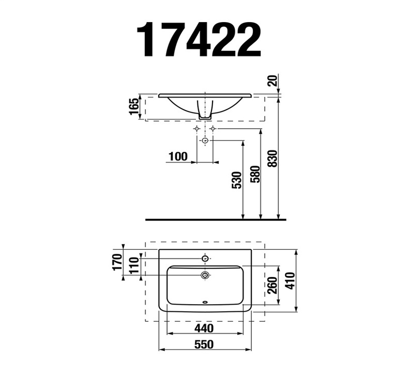 Vannas istabas izlietne Jika Cubito 8174220001041, keramika, 550 mm x 410 mm x 167 mm