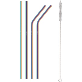 Daugkartinio naudojimo šiaudeliai su valymo šepetėliu Lamart Steel Straws, 21.5 cm, nerūdijantysis plienas, 5 vnt.