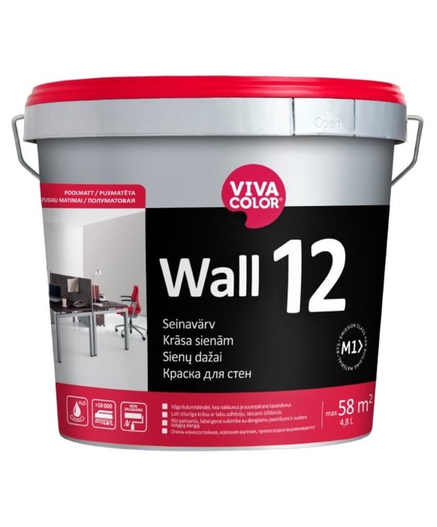 Sienu krāsa Vivacolor Wall 12, balta, 4.8 l