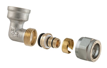 Izjaucams dubultais līkums TDM Brass 1470, 90 °, 18mm x 1/2", misiņš/niķelis