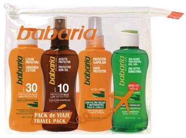 Babaria Sun Sunscreen Lotion SPF30 100ml + 100ml Tanning Oil SPF10 + 100ml Hair Protector + 100ml After Sunbathing Balsam + Bag