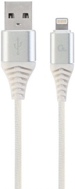 Провод Gembird USB To Lightning Premium Cotton Braided USB 2.0, Apple Lightning, 2 м, белый/серебристый