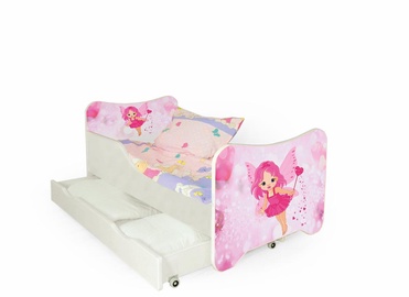 Детская кровать одноместная Happy Fairy, белый/розовый, 145 x 76 см