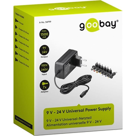 Зарядное устройство Goobay Universal Power Supply 54799, 36 Вт, 100 - 240 В, 1.6 м, 3.5 mm / 5.5 x 2.1 mm / 5.5 x 2.5 mm / 5.5 x 1.5 мм
