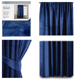 Ночные шторы AmeliaHome Velvet Pleat, синий, 140 см x 245 см