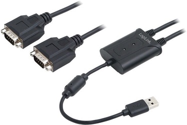 Laidas Logilink USB 2.0 to 2x Serial USB, RS-232 DB9 male, 0.45 m, juoda
