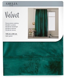 AmeliaHome Velvet Pleat Curtains Dark Green 140x245cm