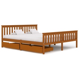 Кровать VLX Solid Pine Wood 3060533, коричневый, 208x188 см, с решеткой
