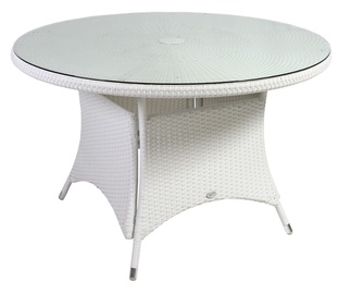 Dārza galds Home4you Wicker White, 123.5 x 123.5 x 74.5 cm