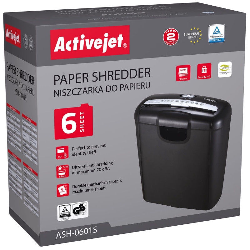 Уничтожитель бумаг ActiveJet ASH-0601S, 7.2 mm