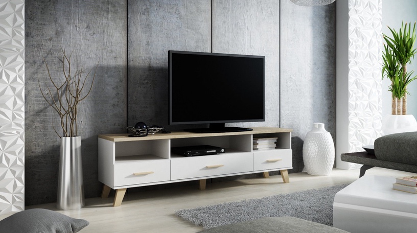 TV galds Cama Meble Lotta 180, balta/ozola, 180 cm x 40 cm x 53 cm