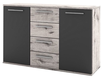 Black Red White Lines Chest of Drawers Oak/Dark Gray Lava