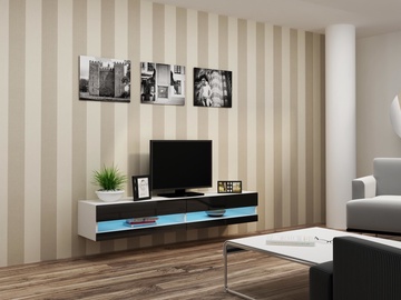 TV galds Cama Meble Vigo New 180, balta/melna, 1800x300x400 mm