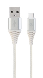 Провод Gembird USB To USB Type - C Premium Cotton Braided USB, USB Type-C, 2 м, белый/серебристый