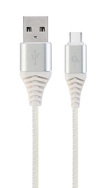 Gembird USB To USB Type - C Premium Cotton Braided Cable Silver / White 2m