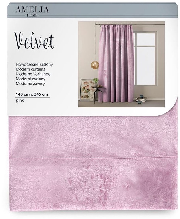 Ночные шторы AmeliaHome Velvet Pleat, светло-розовый, 140 см x 245 см