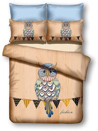 Gultas veļas komplekts DecoKing Owls, daudzkrāsaina/smilškrāsas, 200x200 cm