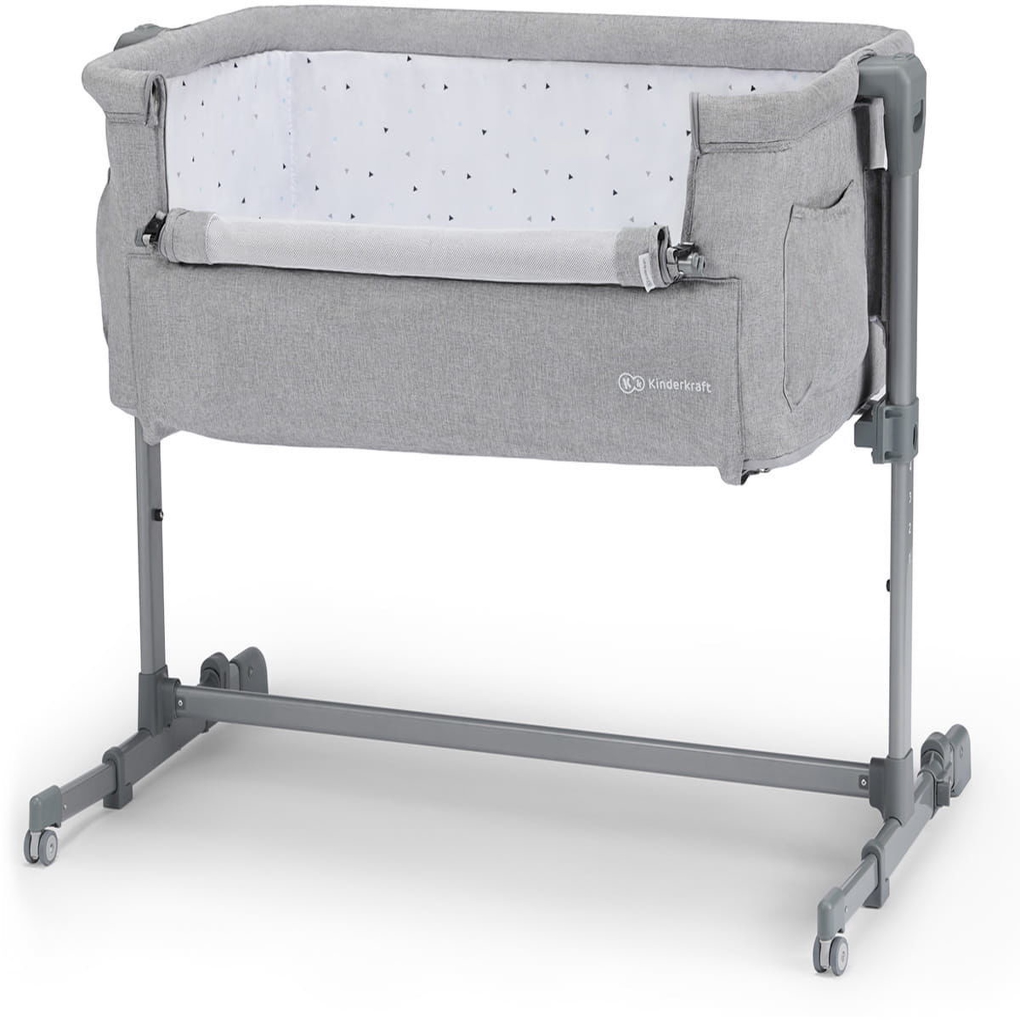 KinderKraft Neste Up Bedside Crib Light Grey Melange Senukai.lt
