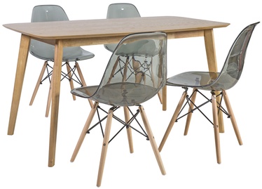 Home4you Dining Set Enrich 4 Oak/Transparent Grey