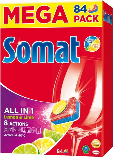 Indaplovių tabletės Henkel Somat All in One Lemon, 74 vnt.