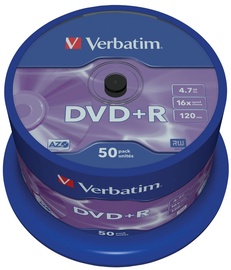 Накопитель данных Verbatim DVD+R 16X 4.7GB 50P Matte Silver AZO Cake Box